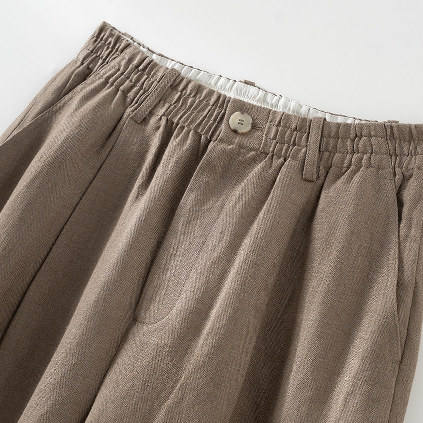 Damen Leinen-Bundfalten-Palazzo mit elastischem Komfortbund und seitlichen Eingrifftaschen Shop Nory