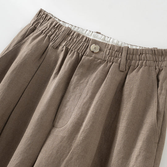 Damen Weite Leinenoptik-Hose mit hohem Elastikbund, Bundfalten und geradem Bein Shop Nory