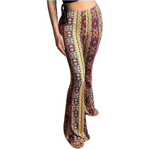 Damen Boho-florale hochgeschnittene Schlaghose aus Stretch-Jersey Shop Nory