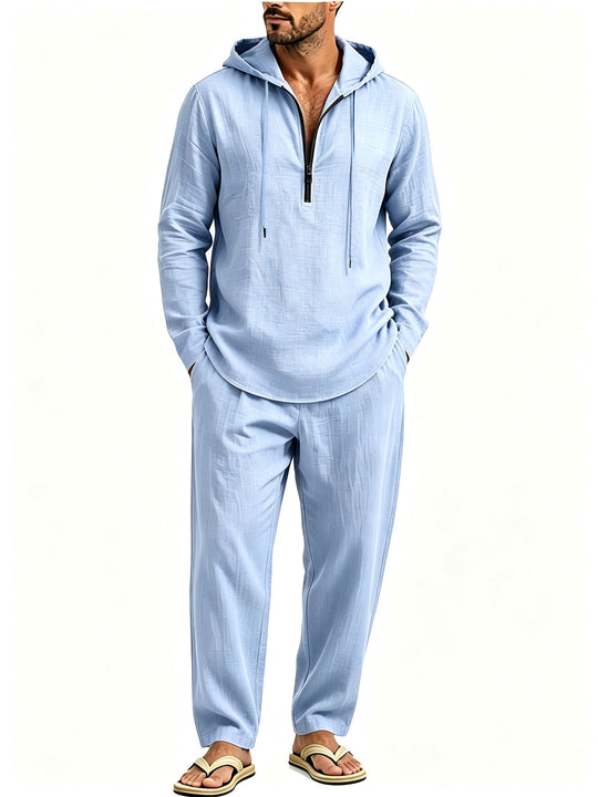 Herren Lässiges Lounge-Set mit Halbzip-Kapuzenpullover und locker sitzender Freizeit-Hose Shop Nory