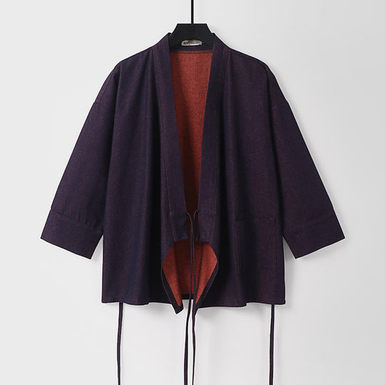 Damen Leichte zweifarbige Kimono-Jacke mit Bindebändern und kontrastiertem Innenfutter Shop Nory