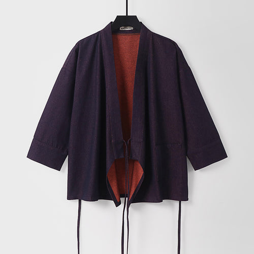 Damen Leichte zweifarbige Kimono-Jacke mit Bindebändern und kontrastiertem Innenfutter Shop Nory