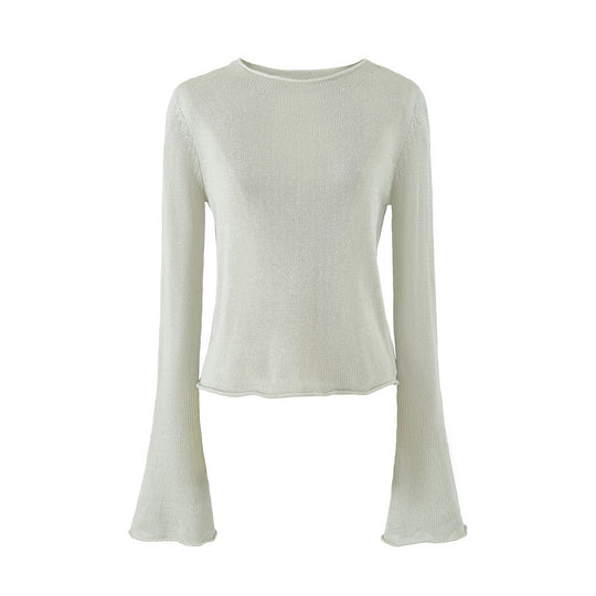 Damen Leichtes Feinstrick-Longsleeve mit ausgestellten Trompetenärmeln Shop Nory