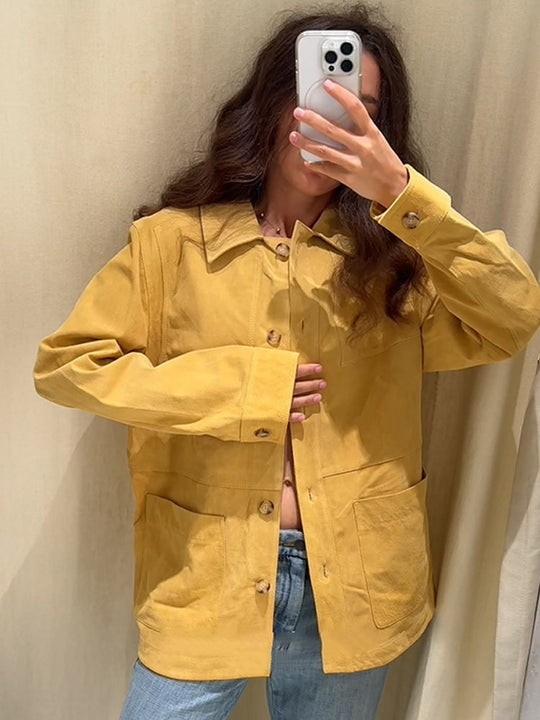 Damen Oversize Baumwoll-Worker-Jacke mit aufgesetzten Taschen Shop Nory
