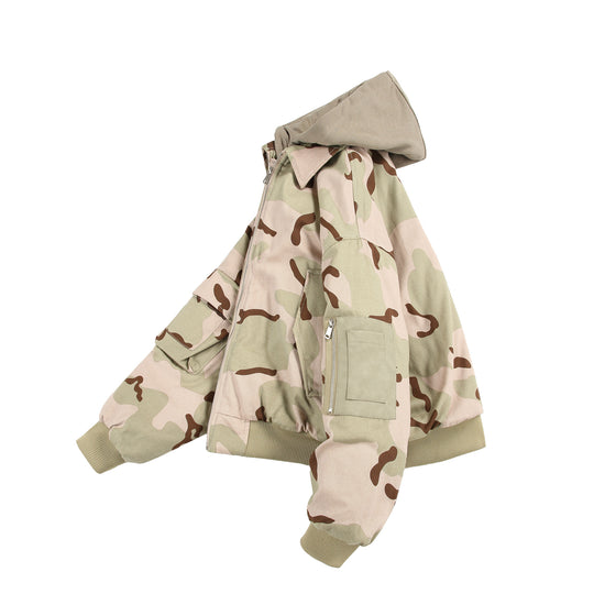 Unisex Oversize Cargo-Bomberjacke mit Kapuze und aufgesetzten Utility‑Taschen Shop Nory