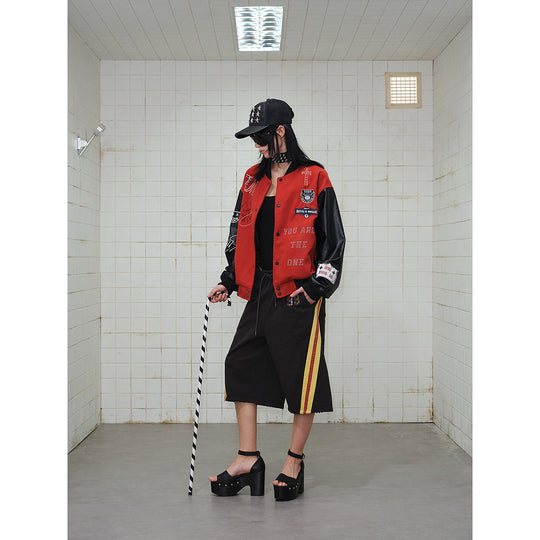 Unisex Varsity-Bomberjacke im College‑Look mit Wollmixkörper und Kunstlederärmeln Shop Nory