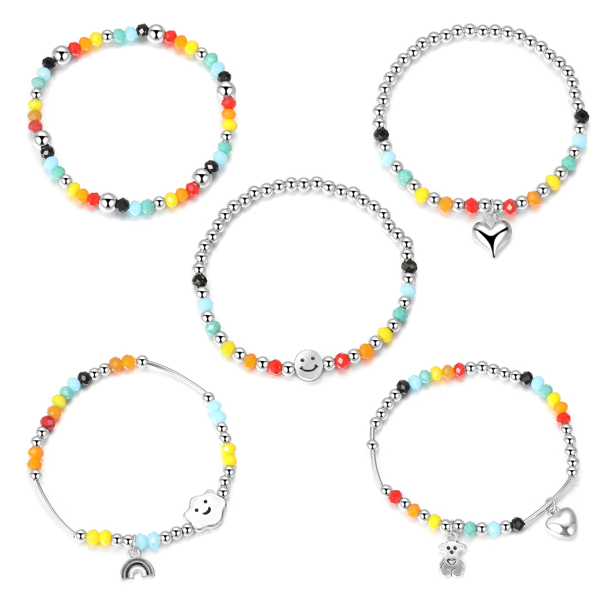 Damenarmband mit bunten Perlen und charmantem Regenbogen Shop Nory
