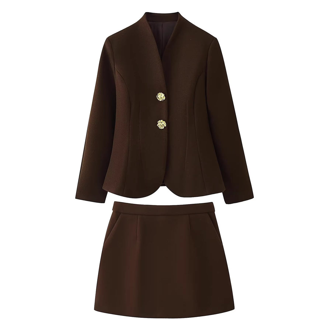 Damen Taillierter Blazer mit Stehkragen und dekorativen Goldknöpfen Shop Nory