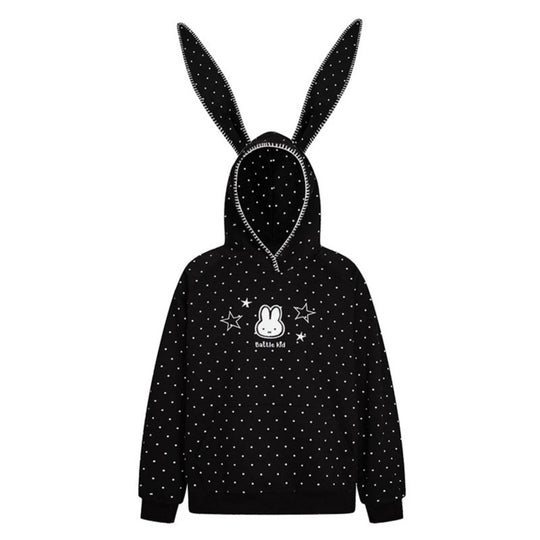 Damen Oversize-Kapuzenpullover mit Hasenohren, gepunktetem Allover und Kängurutasche Shop Nory