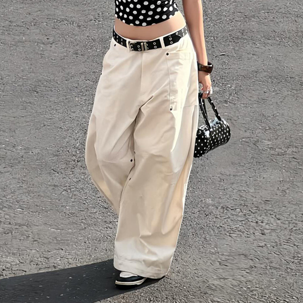 Damen nan weite Highwaist-Canvas-Hose im Carpenter‑Stil mit hohem Bund und aufgesetzten Taschen Shop Nory