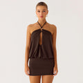Damen Mini-Kleid mit raffiniertem Halterneck und verführerischem Schlüsselausschnitt