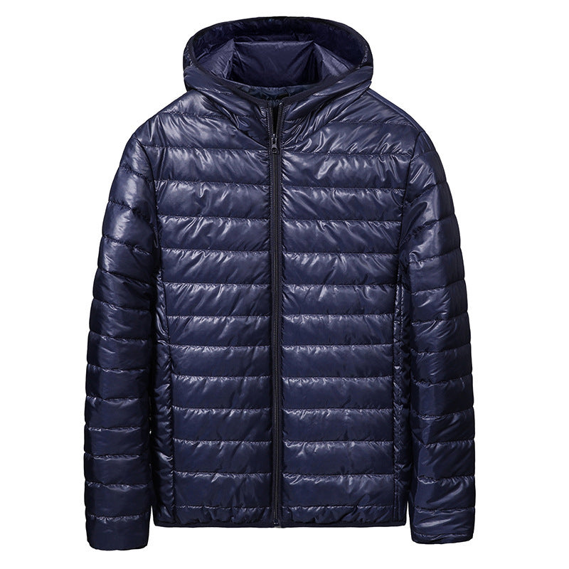 Herren Ultraleichte gesteppte Kapuzenjacke mit horizontaler Kammerschnitt‑Steppung und durchgehendem Reißverschluss Shop Nory