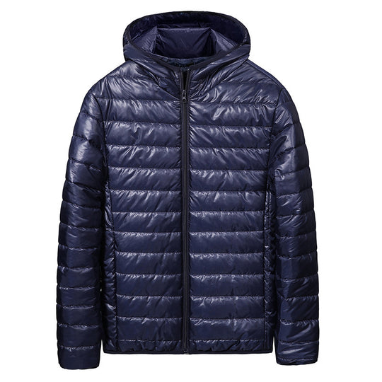 Herren Ultraleichte gesteppte Kapuzenjacke mit horizontaler Kammerschnitt‑Steppung und durchgehendem Reißverschluss Shop Nory