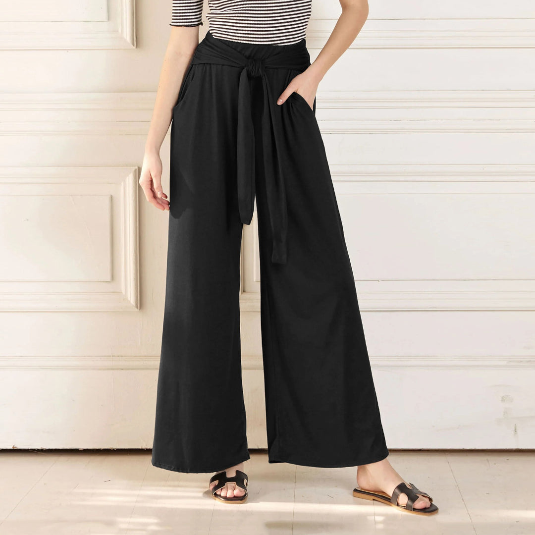 Damen Weite Jersey-Hose mit hohem Bund und Bindegürtel Shop Nory