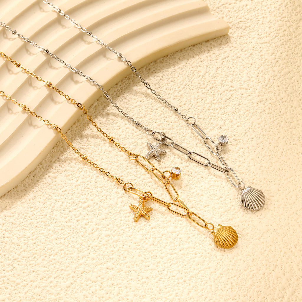 Damen Halskette mit maritimem Muschel- und Sternenanhänger Shop Nory