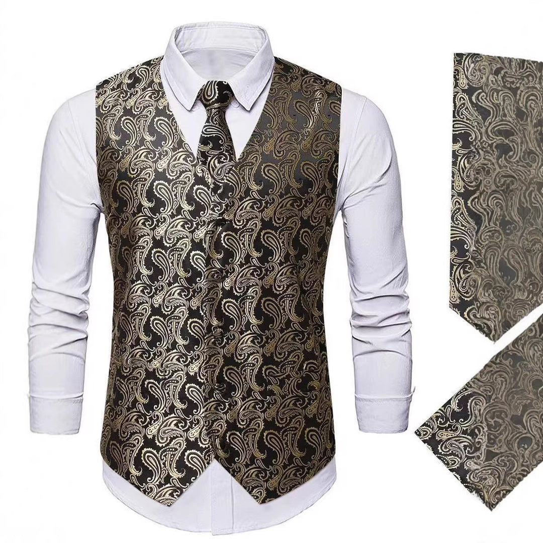 Herren Paisley Satin Anzugweste Set mit Krawatte und Einstecktuch Shop Nory