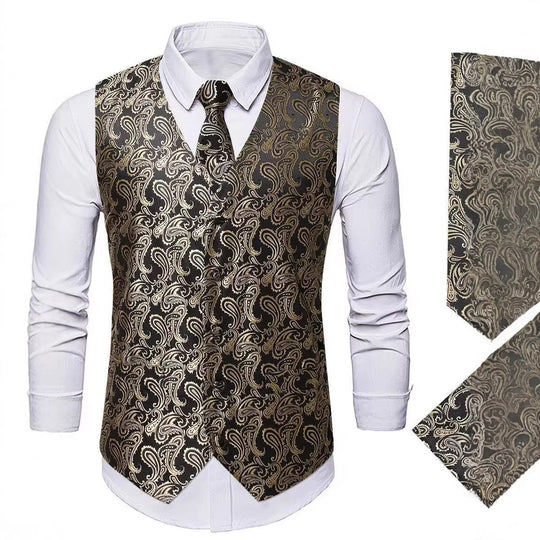 Herren Paisley Satin Anzugweste Set mit Krawatte und Einstecktuch Shop Nory