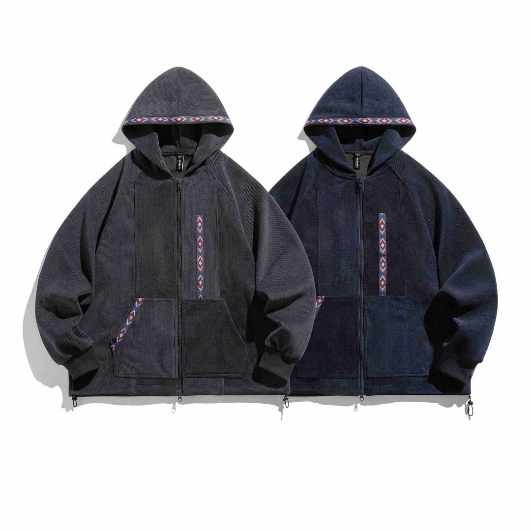 Unisex Oversize Kapuzen-Zipjacke aus geripptem French‑Terry mit Zierband Shop Nory