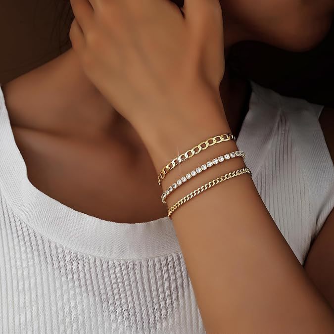 Damen Armband aus funkelnden Zirkonia-Steinen und robustem Kettendesign Shop Nory