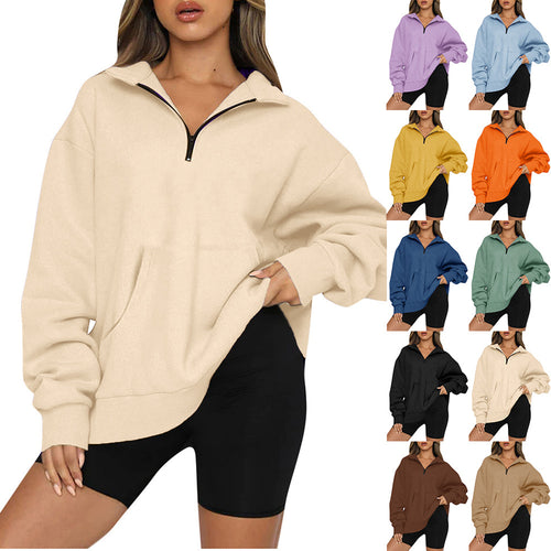 Damen nan Oversize-Halbzip-Kapuzenpullover mit Kängurutasche und verlängertem Saum Shop Nory