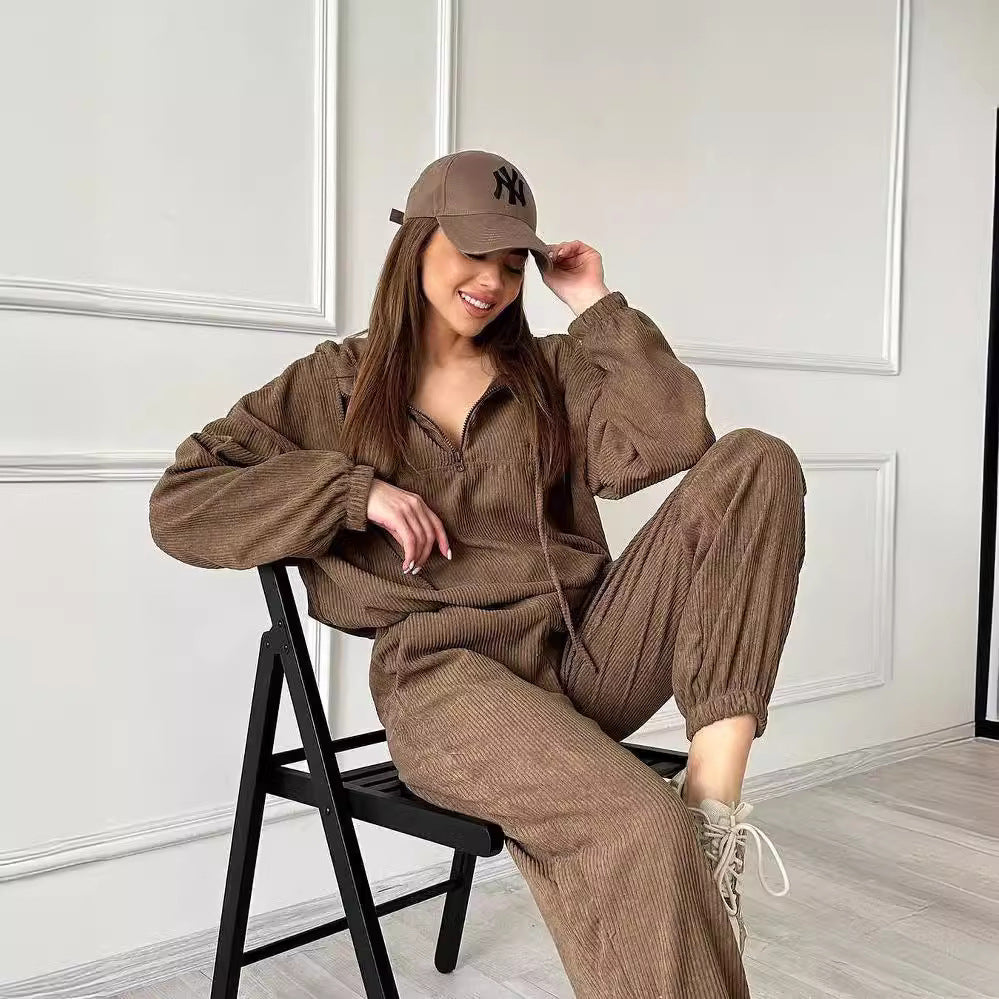 Damen Cordstoff Loungewear-Set mit Kapuzenpullover und Jogginghose Shop Nory
