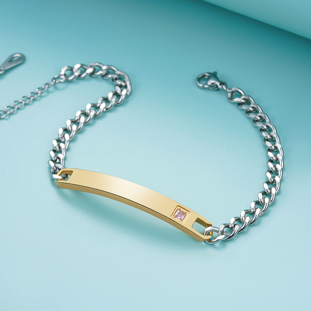 Damen Edelstahlarmband mit gravierbarem Plättchen und funkelndem Zirkonia Shop Nory