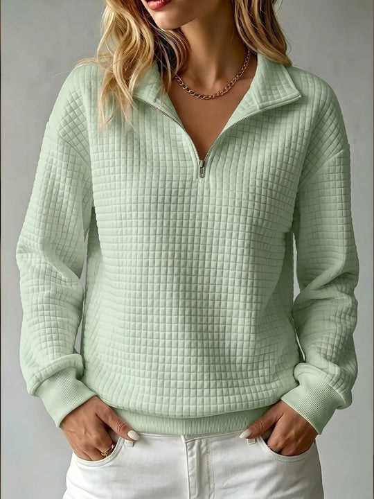 Damen Steppstruktur-Halbzip-Sweatshirt mit Karomuster und Stehkragen Shop Nory