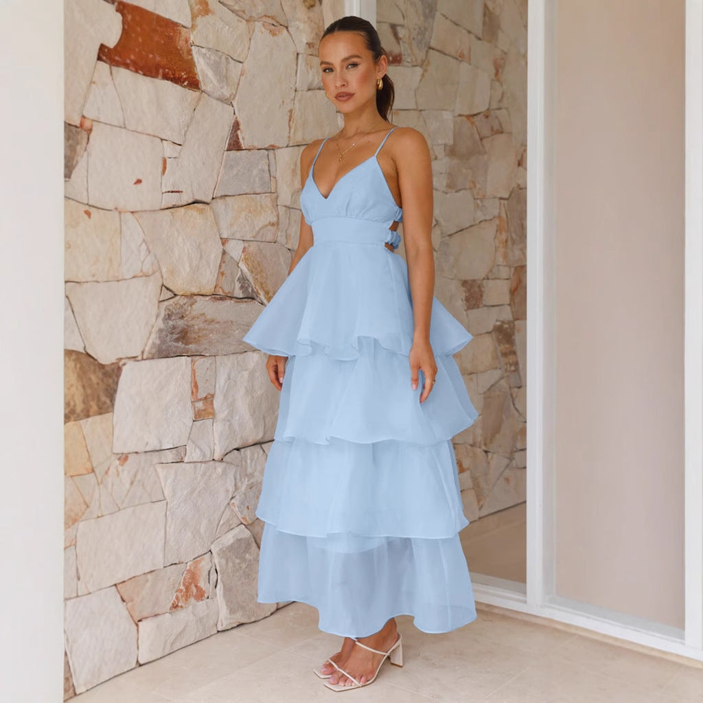 Damen Schwingendes Maxikleid mit luftigen Rüschenschichten