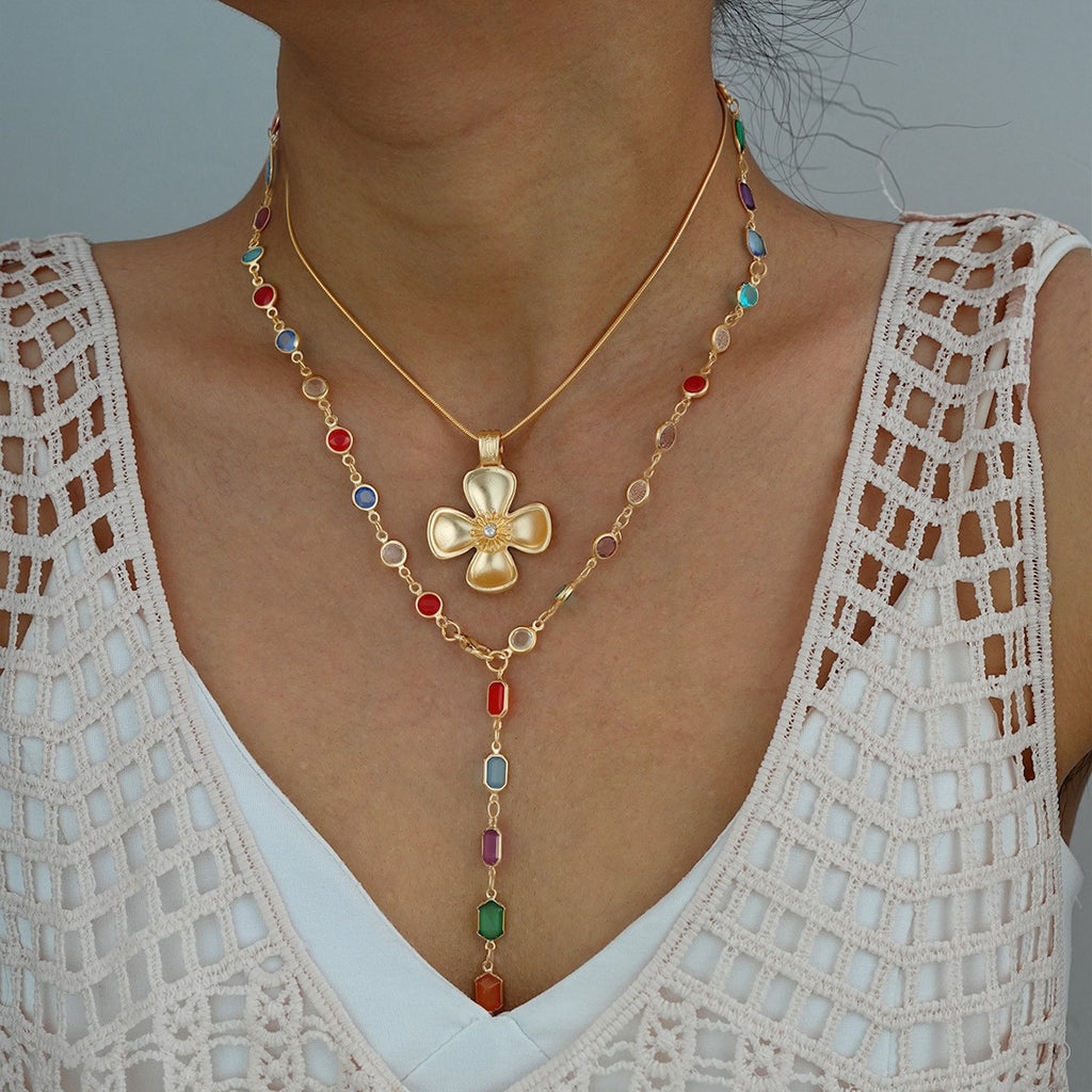 Damen Halskette mit bunten Edelstein-Anhängern und elegantem Design Shop Nory