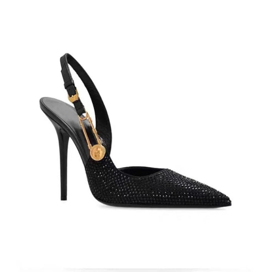 Damen Slingback‑Pumps mit spitzer Zehenform, sculpted Metall‑Ferse und Schmuckdetail Shop Nory