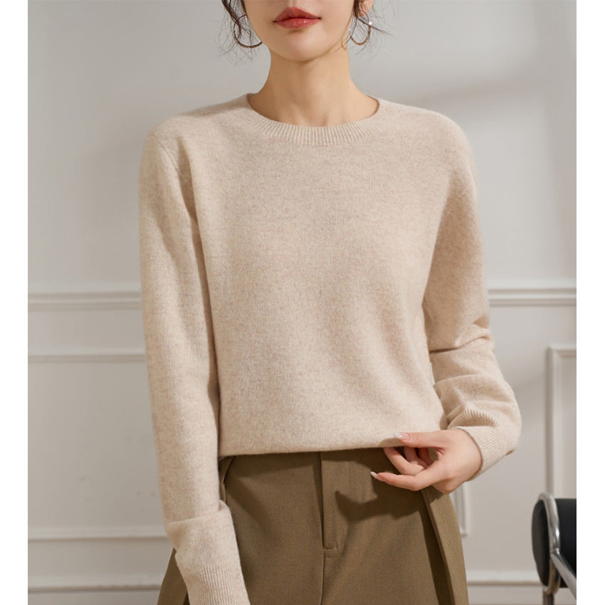 Damen Feiner Rundhals-Pullover aus Kaschmir-Mix mit gerippten Bündchen Shop Nory