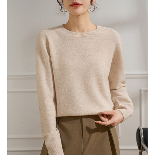 Damen Feinstrick-Rundhalspullover mit kaschmirähnlicher Qualität und gerippten Bündchen Shop Nory