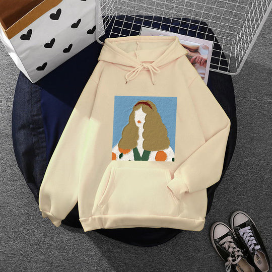 Damen nan Kapuzenpullover mit kunstvoller Chenille-Stickerei im Portraitstil und Kängurutasche Shop Nory