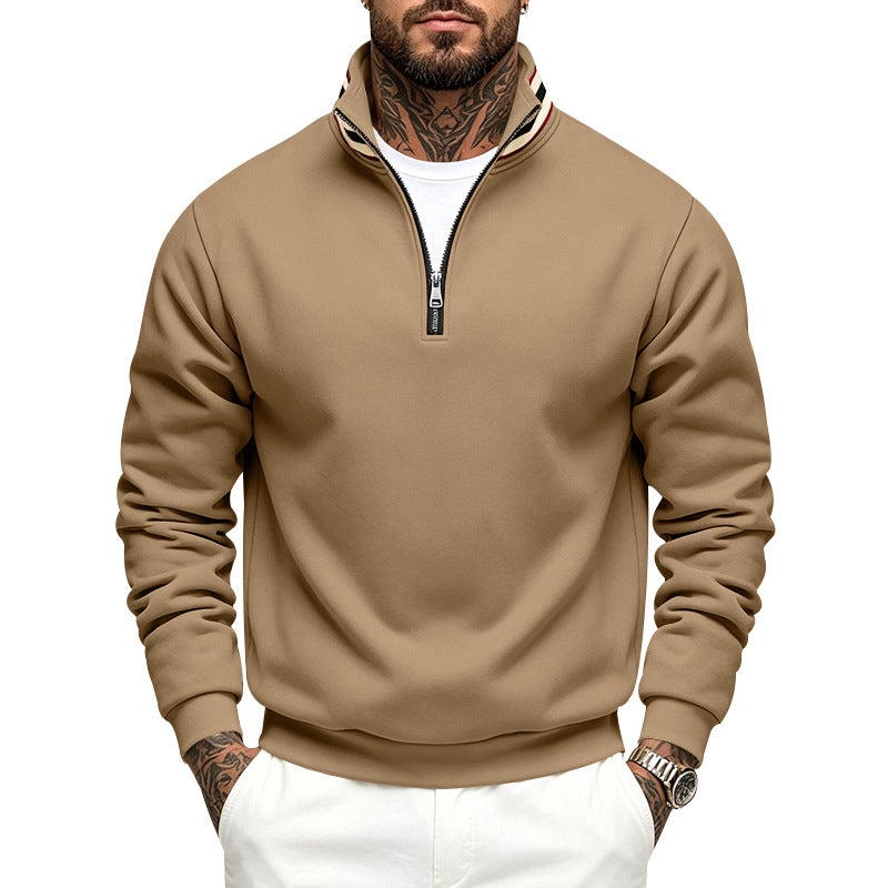 Herren Sweatpullover mit halbem Reißverschluss und gestreiftem Stehkragen Shop Nory