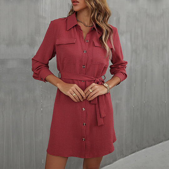 Damen Hemdblusenkleid mit Bindegürtel, Brusttaschen und durchgehender Knopfleiste Shop Nory