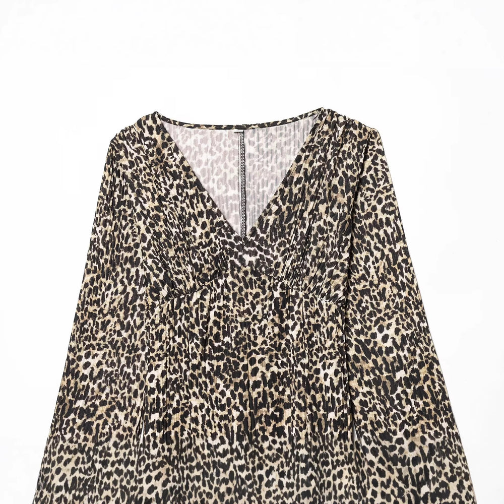 Damen Langärmeliges plissiertes Maxikleid mit V-Ausschnitt und taillenhoher Raffung Shop Nory