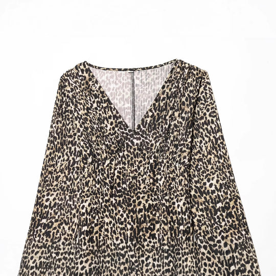 Damen Langärmeliges plissiertes Maxikleid mit V-Ausschnitt und taillenhoher Raffung Shop Nory