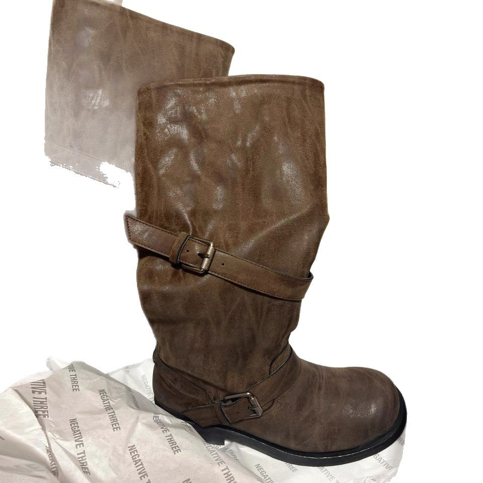 Damen robuste Stiefel mit modischem Schnallen-Detail Shopnory