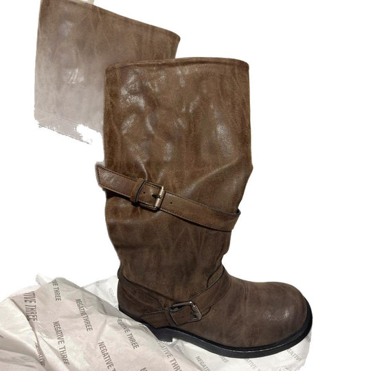 Damen robuste Stiefel mit modischem Schnallen-Detail Shopnory