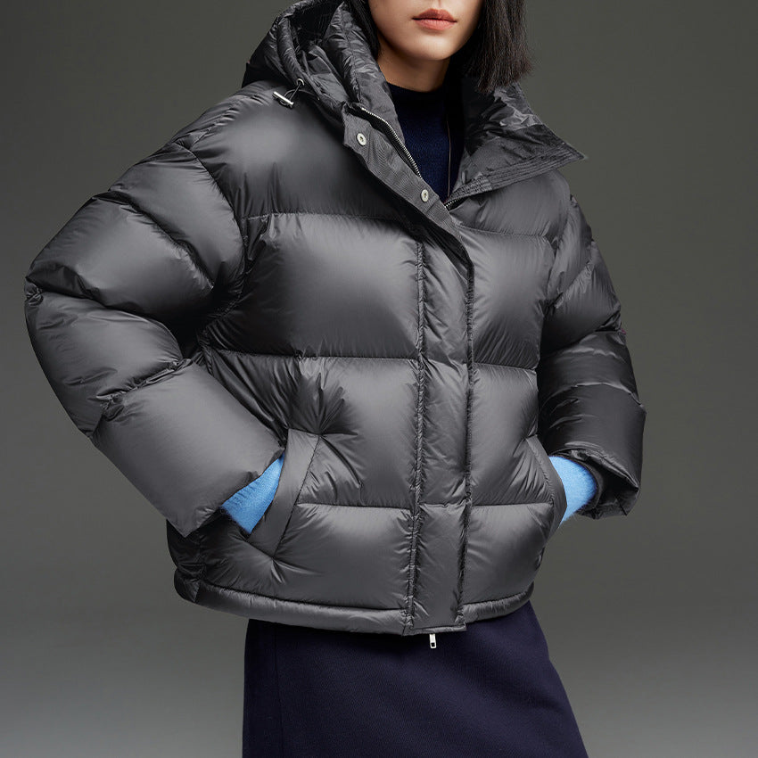Damen Kurze boxy gesteppte Daunenjacke mit Kapuze Shop Nory