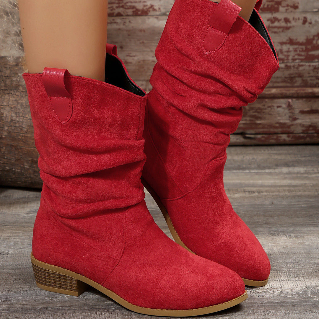 Damen Stiefel im lässigen Wildleder-Look mit elastischem Schaft und bequemem Blockabsatz