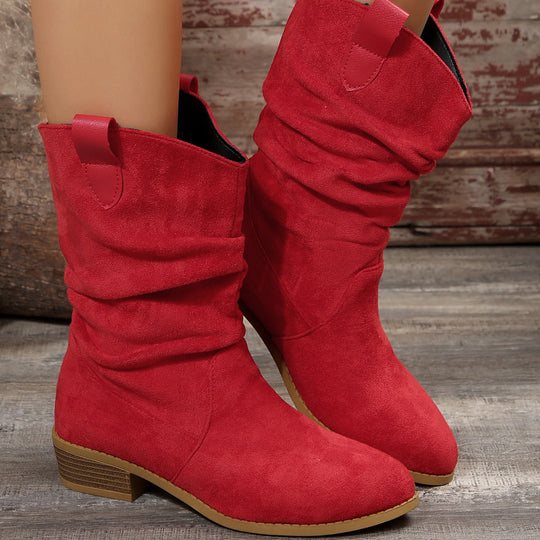 Damen Stiefel im lässigen Wildleder-Look mit elastischem Schaft und bequemem Blockabsatz
