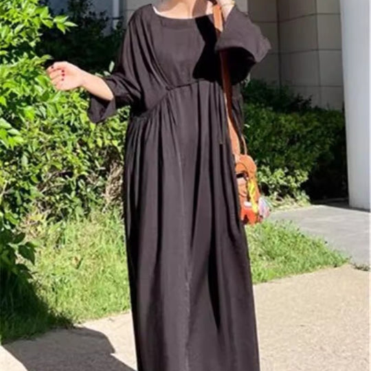Damen Langes Smock‑Maxikleid mit tiefer Taillennaht und weitem Glockenrock Shop Nory