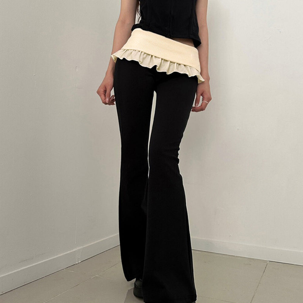 Damen nan taillierte Highwaist Schlaghose mit Zierband, Gürtelschlaufen und ausgestelltem Bein Shop Nory