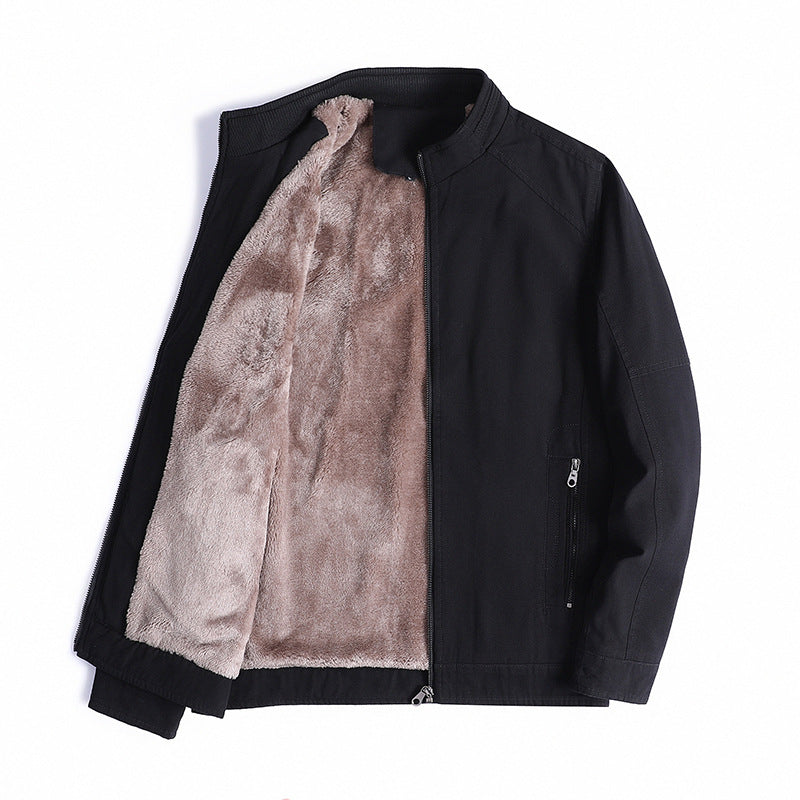 Herren Canvas-Fieldjacke mit Teddyfleece-Innenfutter, Stehkragen und Reißverschluss Shop Nory
