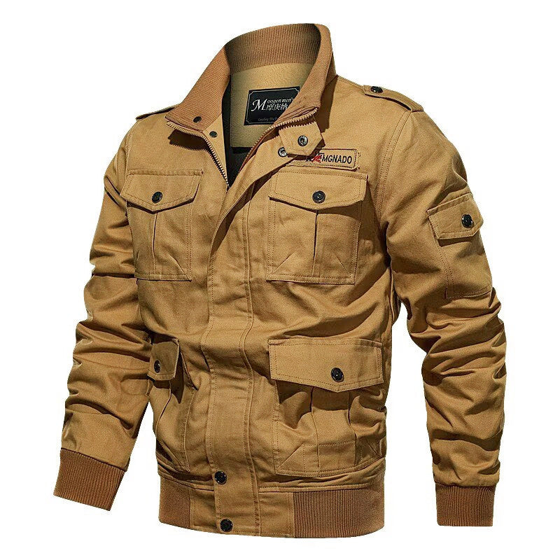 Herren Fieldjacke im Military-Stil mit Mehrfach-Taschen und Strickkragen Shop Nory