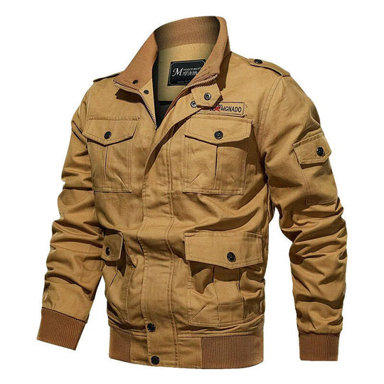 Herren Fieldjacke im Military-Stil mit Mehrfach-Taschen und Strickkragen Shop Nory