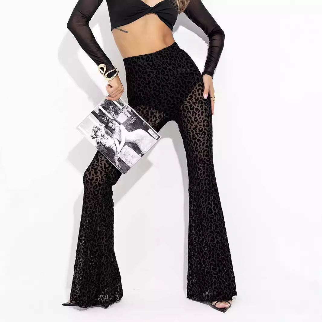 Damen Hoch taillierte Leoparden-Hose mit weitem Bein