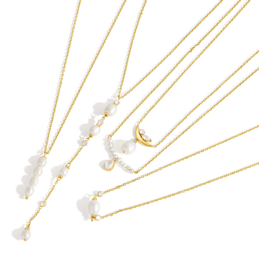 Damen elegante Halskette mit Perle und funkelnden Kristallen Shop Nory