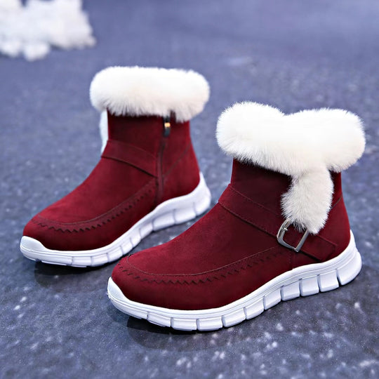 Damen Gefütterte Ankle-Boots aus Wildlederoptik mit Kunstfellkragen, seitlichem Reißverschluss und leichter Profilsohle Shop Nory